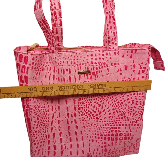 NEW BABYLISS PRO Pink Hot Pink Faux Reptile Print Tote Bag Zipper Top Purse - Picture 6 of 13